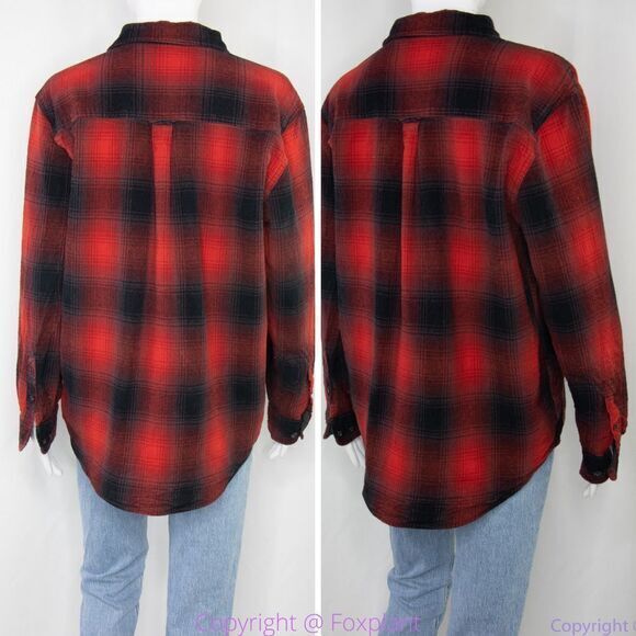 Woolrich black and red plaid, button down shirt, size Large - Picture 2 of 13